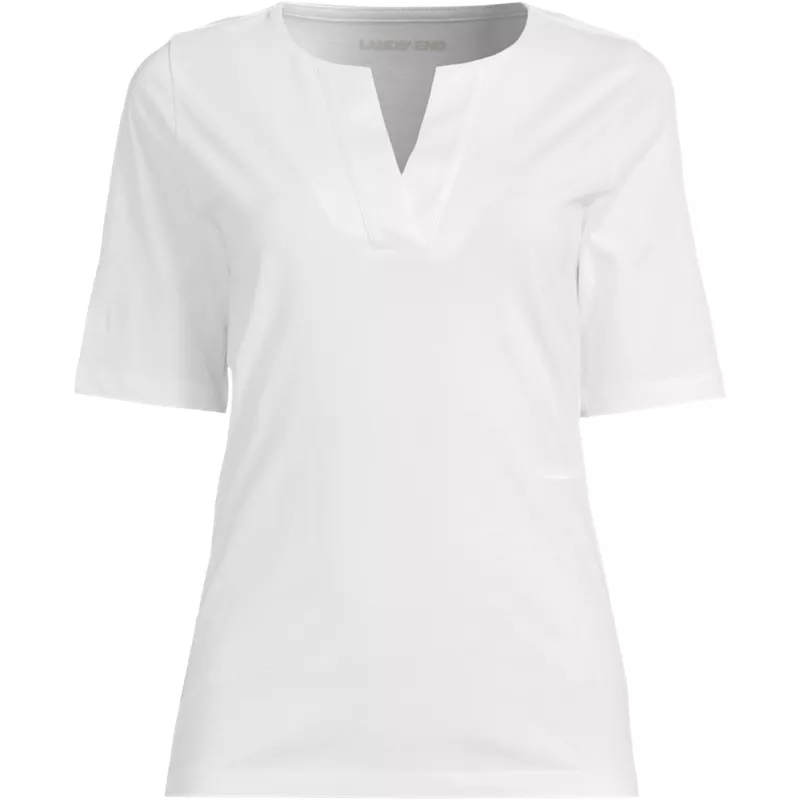 Women's Supima Jersey Half Sleeve Splitneck Shirt, Front