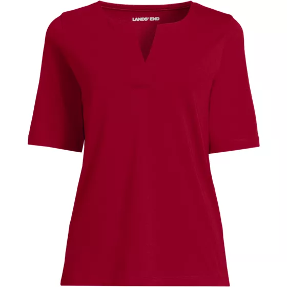School Uniform Women's Supima Jersey Half Sleeve Splitneck Shirt - primary