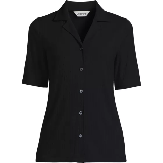 Women's Drop Needle Rib Half Sleeve Button Front Top - primary