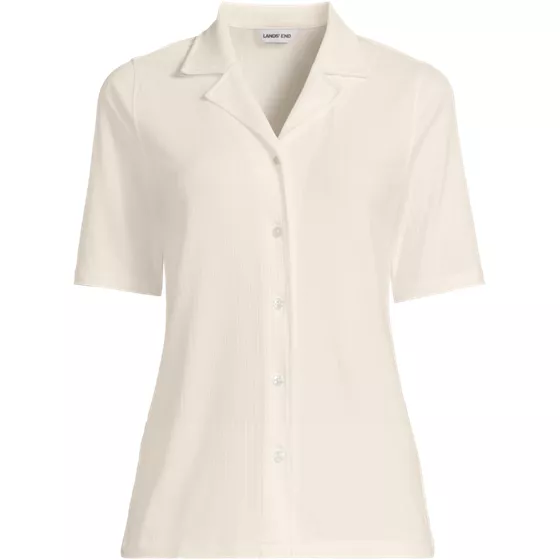 Women's Drop Needle Rib Half Sleeve Button Front Top - primary