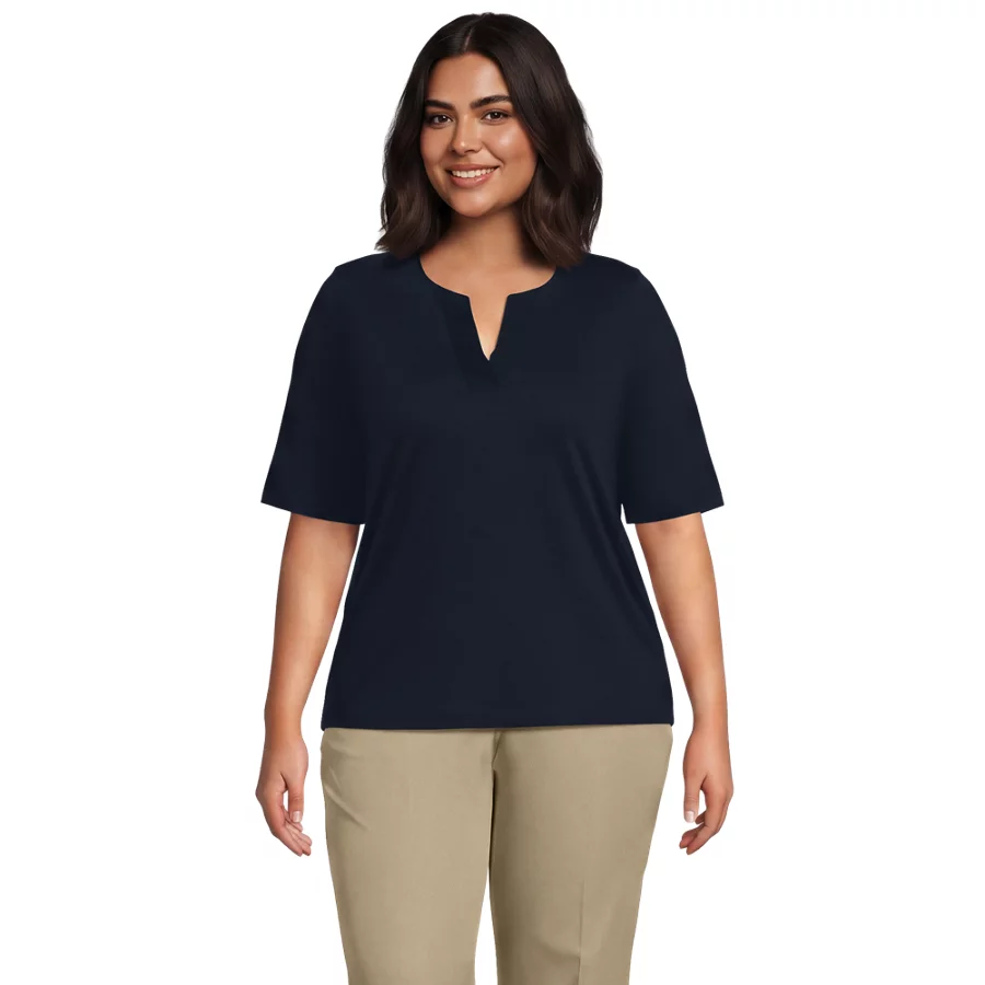 School Uniform Women's Supima Jersey Half Sleeve Splitneck Shirt view 5