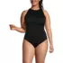 Women's Plus Size Tugless High Neck Portrait Back One Piece Swimsuit, Front