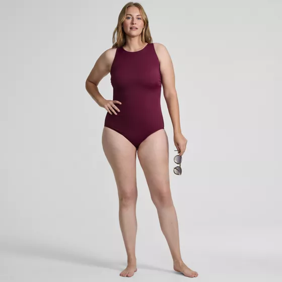 Women's Plus Size Tugless High Neck Portrait Back One Piece Swimsuit - primary