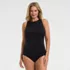Women's Plus Size Tugless High Neck Portrait Back One Piece Swimsuit, Front
