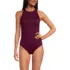 Women's Tugless High Neck Portrait Back One Piece Swimsuit, Front