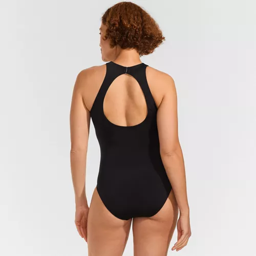 Women's Mastectomy Tugless High Neck Portrait Back One Piece Swimsuit, Back