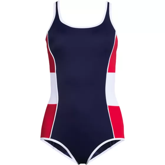 Women's Tugless Scoop Neck Colorblock Low Leg One Piece - primary