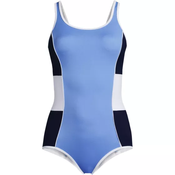 Women's Tugless Scoop Neck Colorblock Low Leg One Piece - primary