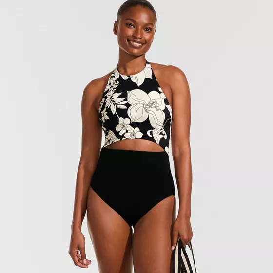 Women's Long Torso Tugless Halter Monokini High Leg One Piece Swimsuit - primary