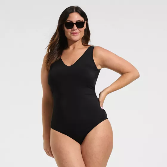 Women's Plus Size Tugless V-neck High Leg One Piece Swimsuit - primary