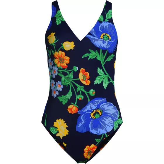 Women's Long Torso Tugless V-neck High Leg One Piece Swimsuit - primary