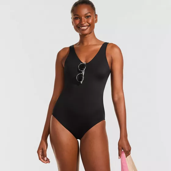 Women's Tugless V-neck High Leg One Piece Swimsuit - primary