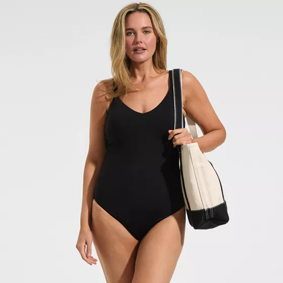 Women's Plus Size V-neck High Leg Strappy Back One Piece - primary