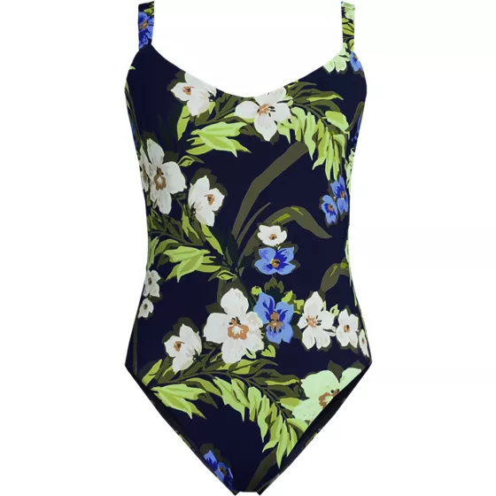 Women's Plus Size V-neck High Leg Strappy Back One Piece - primary
