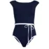 Women's High Neck Cap Sleeve Tie Belt One Piece Swimsuit, Front