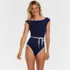 Women's High Neck Cap Sleeve Tie Belt One Piece Swimsuit, alternative image