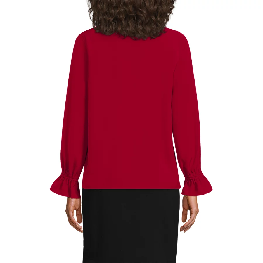 School Uniform Women's Crepe Long Sleeve Convertible Ruffle Collar Blouse view 3