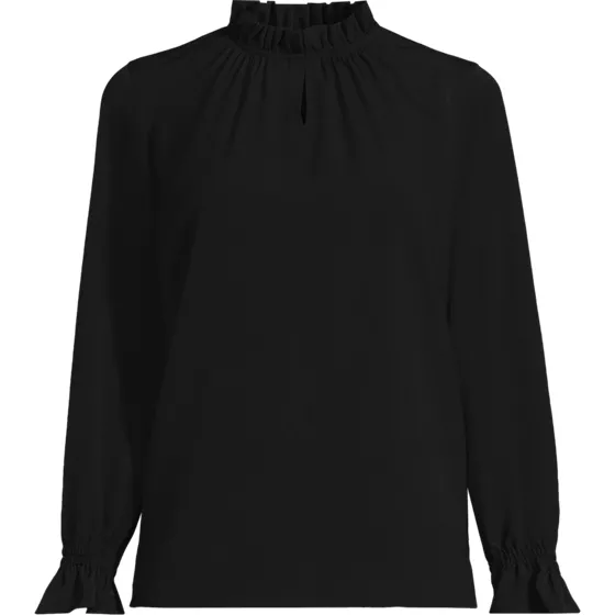 Women's Crepe Long Sleeve Convertible Ruffle Collar Blouse - primary