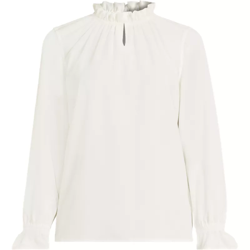 Women's Crepe Long Sleeve Convertible Ruffle Collar Blouse, Front