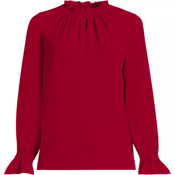 Women's Crepe Long Sleeve Convertible Ruffle Collar Blouse - primary