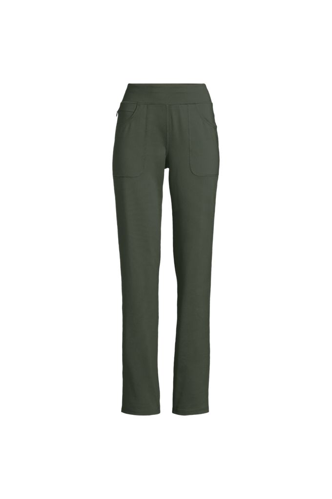 Lands' End Women's Petite Active Hi Impact 5 Pocket High Rise Straight Leg Pants In Green
