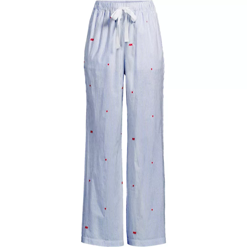 Women's Poplin Wide Leg Sleep Pants, Front