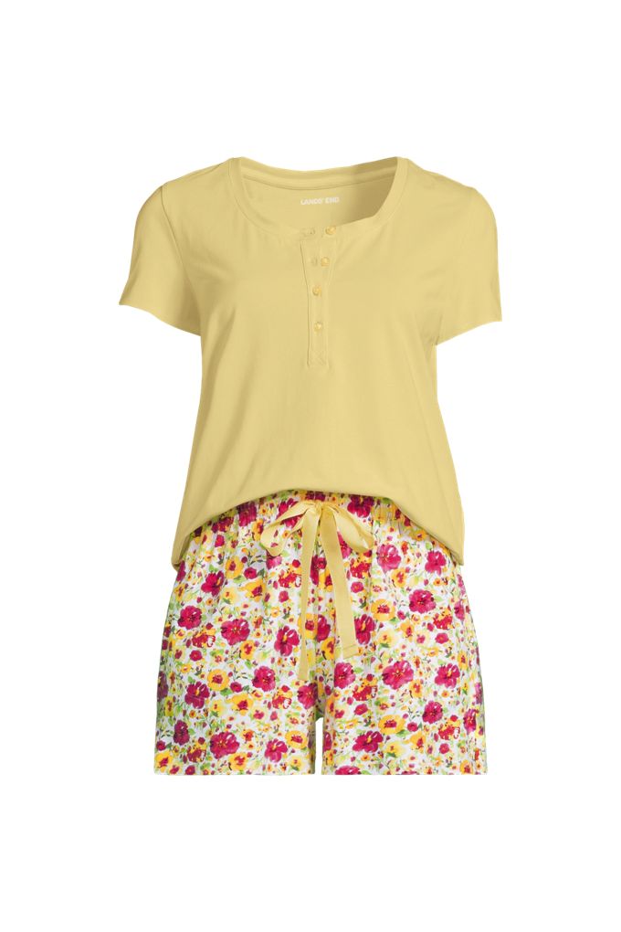 Lands' End Women's Plus Size Knit 2 Piece Pajama Set - Short Sleeve Top And Shorts In Neutral