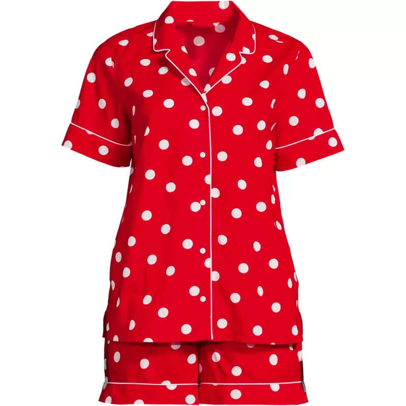 Women's Cotton Poplin 2 Piece Pajama Set - Short Sleeve Top and Shorts, Front