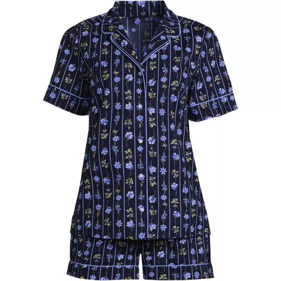 Women's Plus Size Cotton Poplin 2 Piece Pajama Set - Short Sleeve Top and Shorts - primary