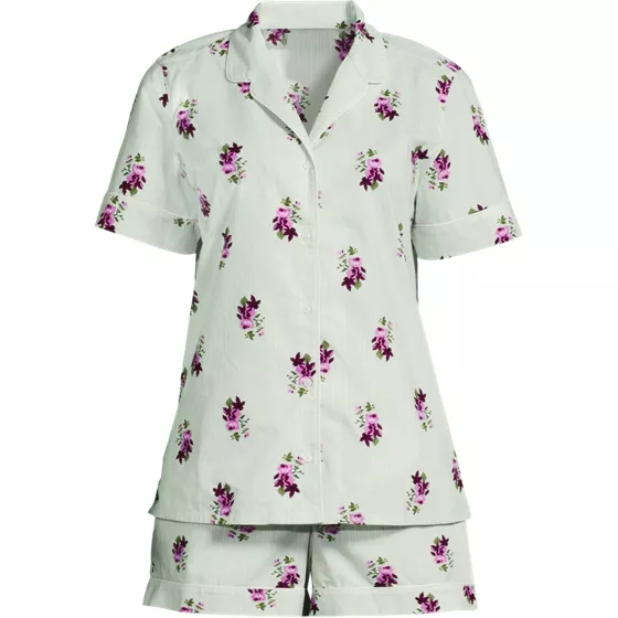Women's Cotton Poplin 2 Piece Pajama Set - Short Sleeve Top and Shorts - primary