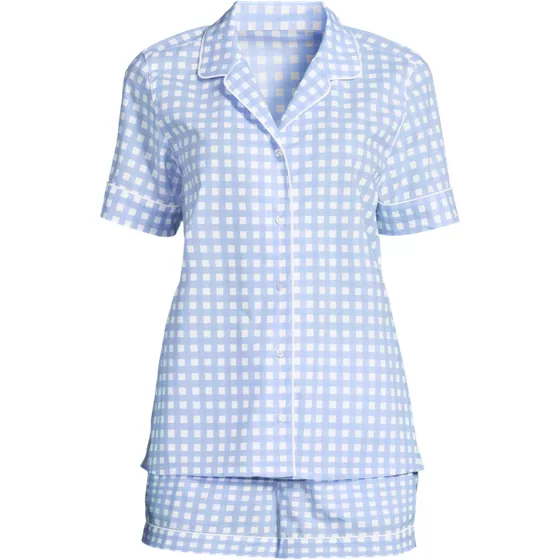 Women's Cotton Poplin 2 Piece Pajama Set - Short Sleeve Top and Shorts - primary