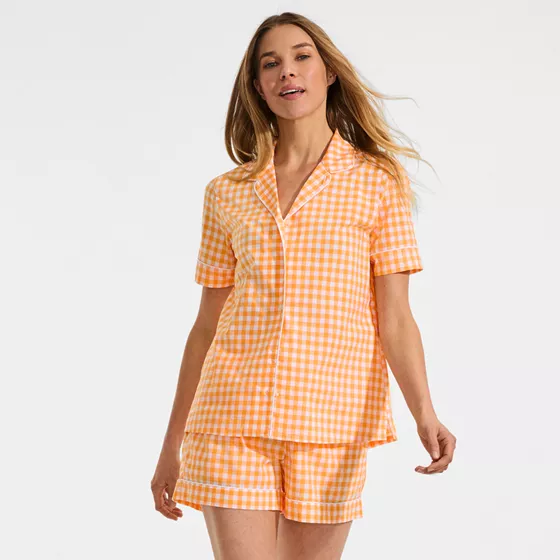 Women's Cotton Poplin 2 Piece Pajama Set - Short Sleeve Top and Shorts - primary