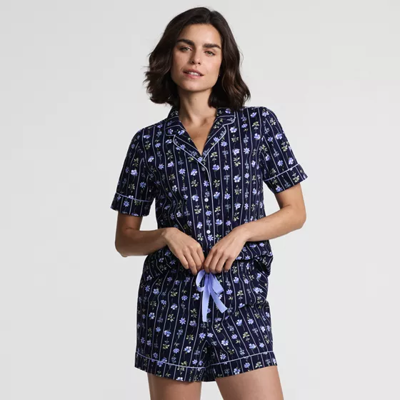 Women's Cotton Poplin 2 Piece Pajama Set - Short Sleeve Top and Shorts - primary