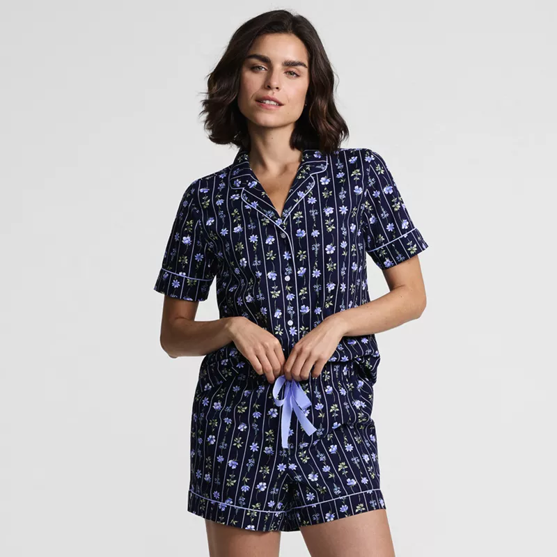 Women's Cotton Poplin 2 Piece Pajama Set - Short Sleeve Top and Shorts, alternative image