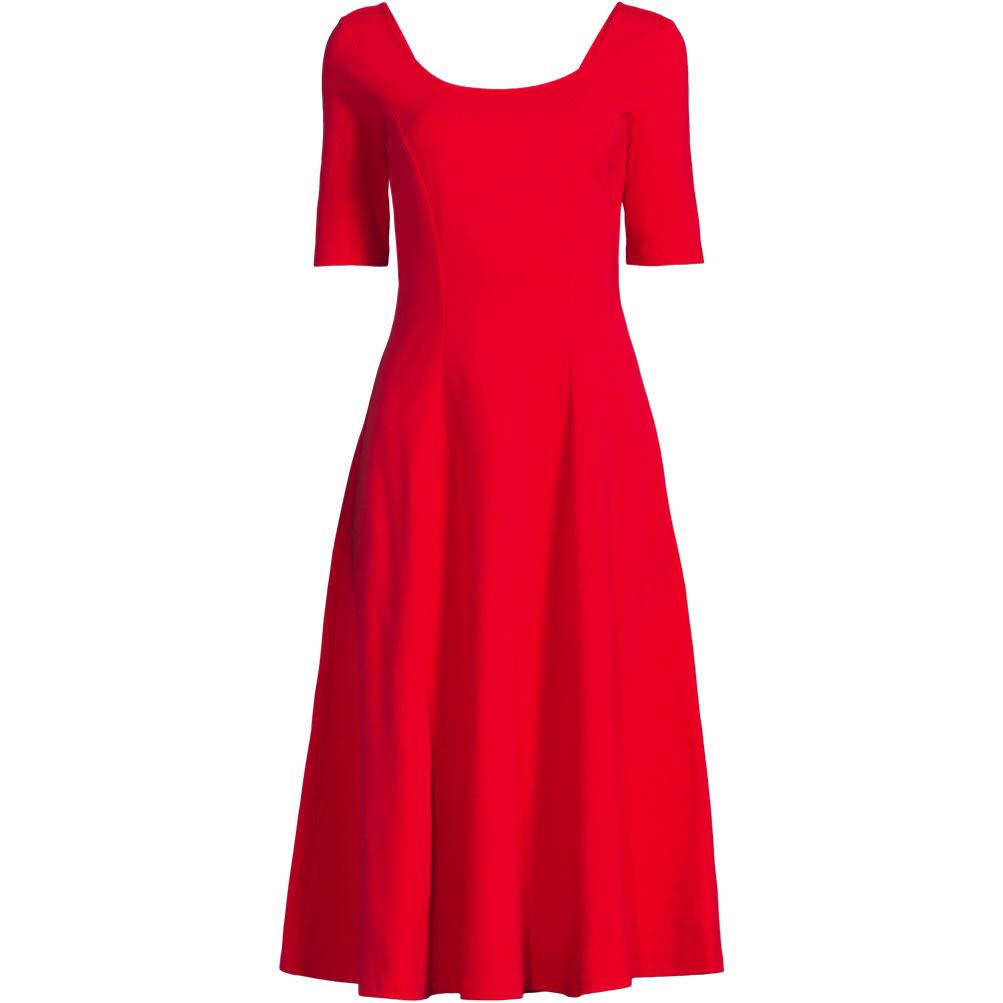 Women's Starfish Elbow Sleeve Midi Fit and Flare Dress | Lands' End