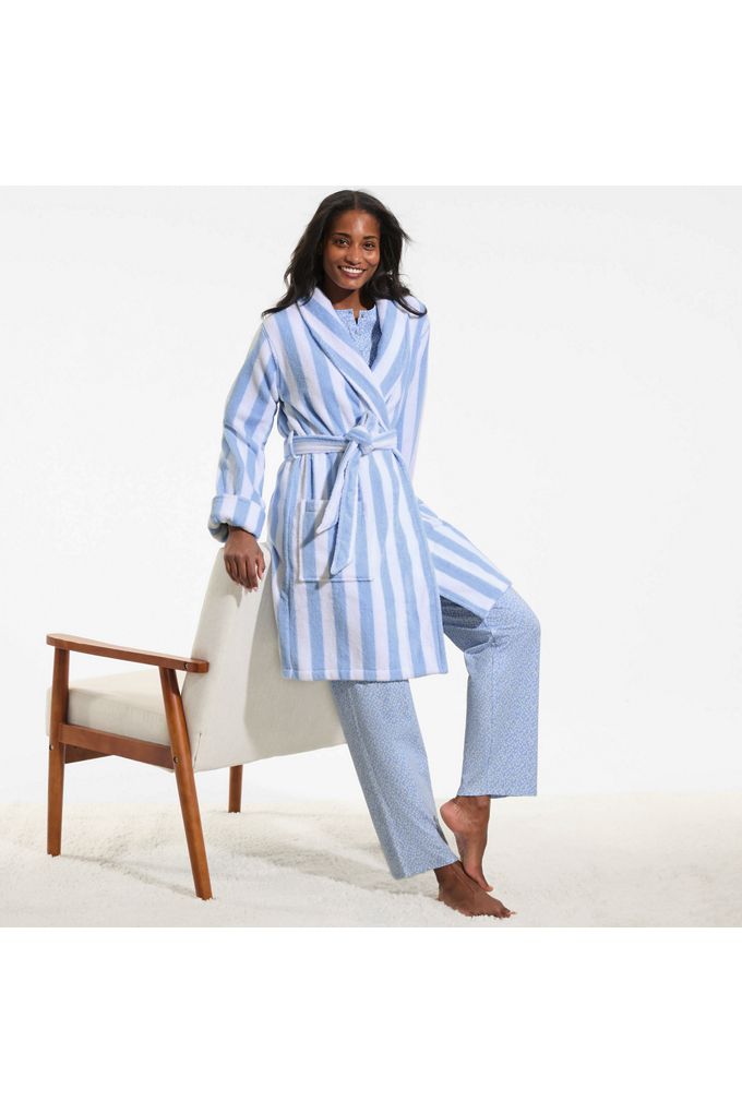 Lands' End Women's Petite Soft Terry Long Sleeve Knee Length Robe In Blue