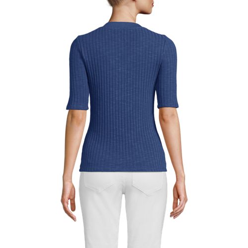 Lands' End Rippstrick-henleyshirt Mit Halblangen ärmeln, Damen, Größe:32-34 Regular, Blau, Elasthan/baumwoll-mischung/polyester-mischung, By Lands' End 