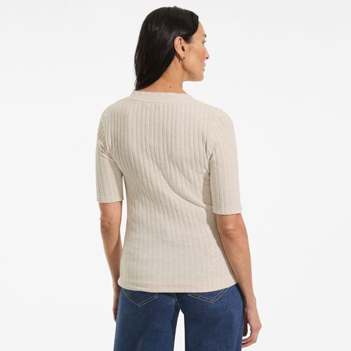  Lands' End Rippstrick-henleyshirt Mit Halblangen ärmeln, Damen, Größe:32-34 Regular, Beige, Elasthan/baumwoll-mischung/polyester-mischung, By Lands' End 