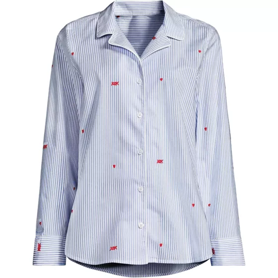 Women's Poplin Long Sleeve Button Front Sleep Top - primary