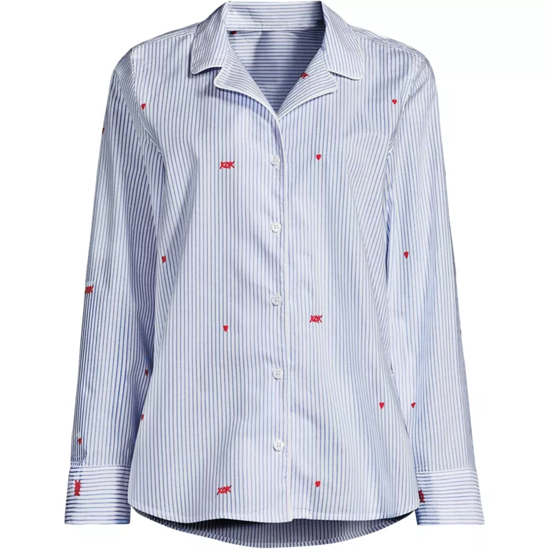 Women's Poplin Long Sleeve Button Front Sleep Top, Front
