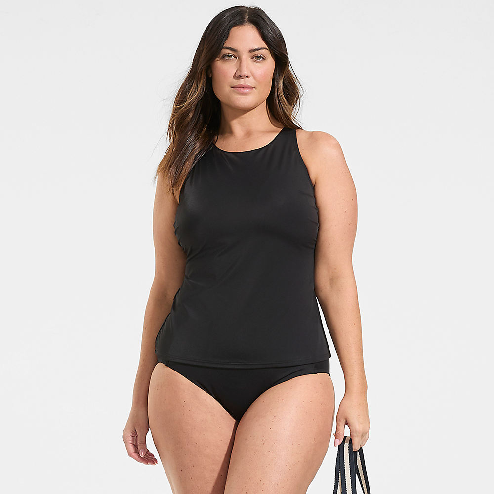 Mid Rise Bikini Bottoms, Women, size: 20, plus, Black, Nylon-blend, by Lands' End
