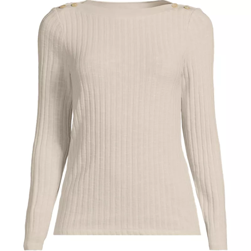Women's Long Sleeve Coastal Rib Boatneck Top, Front