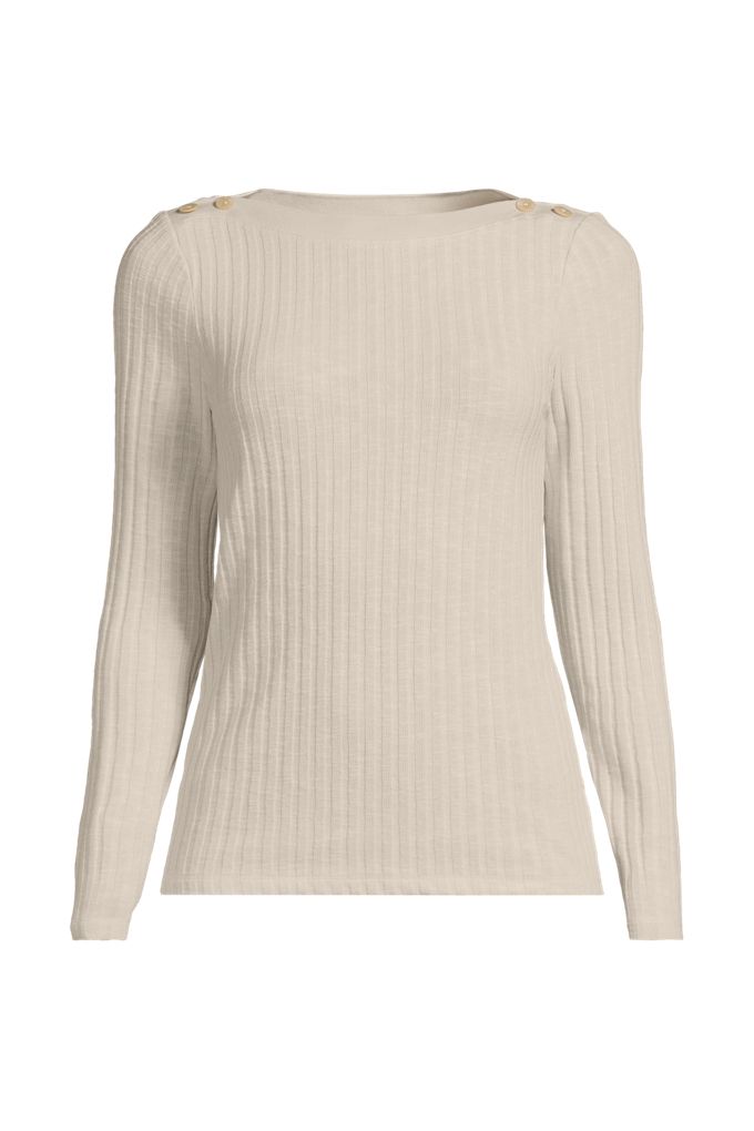 Women's Long Sleeve Coastal Rib Boatneck Top - Lands' End - Tan - XL