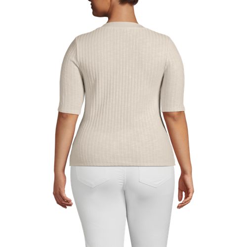  Lands' End Rippstrick-henleyshirt Mit Halblangen ärmeln, Damen, Größe:52-54 Plus, Beige, Elasthan/baumwoll-mischung/polyester-mischung, By Lands' End 