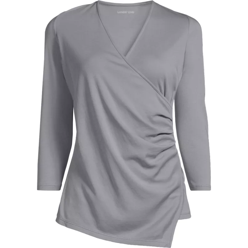 Women's Supima Micro Modal 3/4 Vneck Surplice Tunic Top, Front