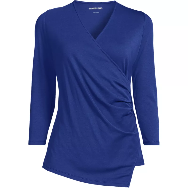 Women's Supima Micro Modal 3/4 Vneck Surplice Tunic Top, Front