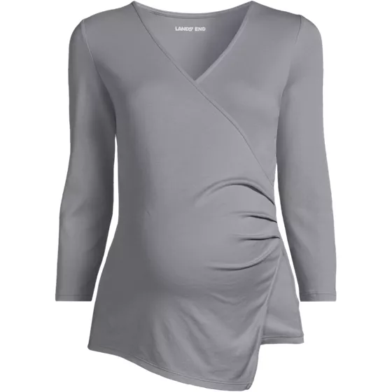 School Uniform Women's Maternity Supima Micro Modal 3/4 Vneck Surplice Tunic Top - primary