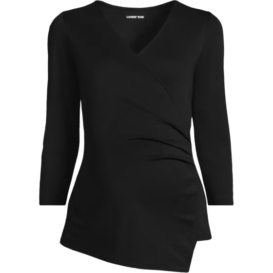 School Uniform Women's Maternity Supima Micro Modal 3/4 Vneck Surplice Tunic Top - primary