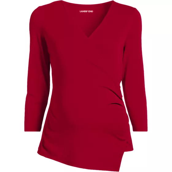 School Uniform Women's Maternity Supima Micro Modal 3/4 Vneck Surplice Tunic Top - primary