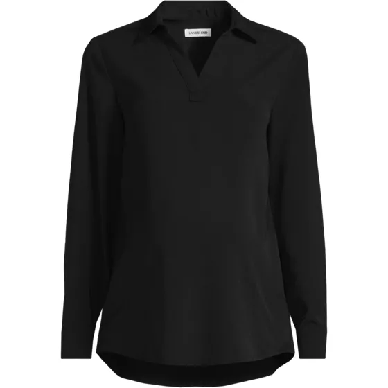 School Uniform Women's Maternity Long Sleeve Polo Collar Popover Crepe Blouse - primary